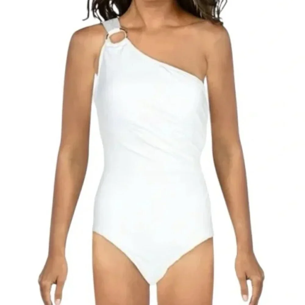 MICHAEL Michael Kors One Shoulder Underwire One Piece Swimsuit White Size 6 New